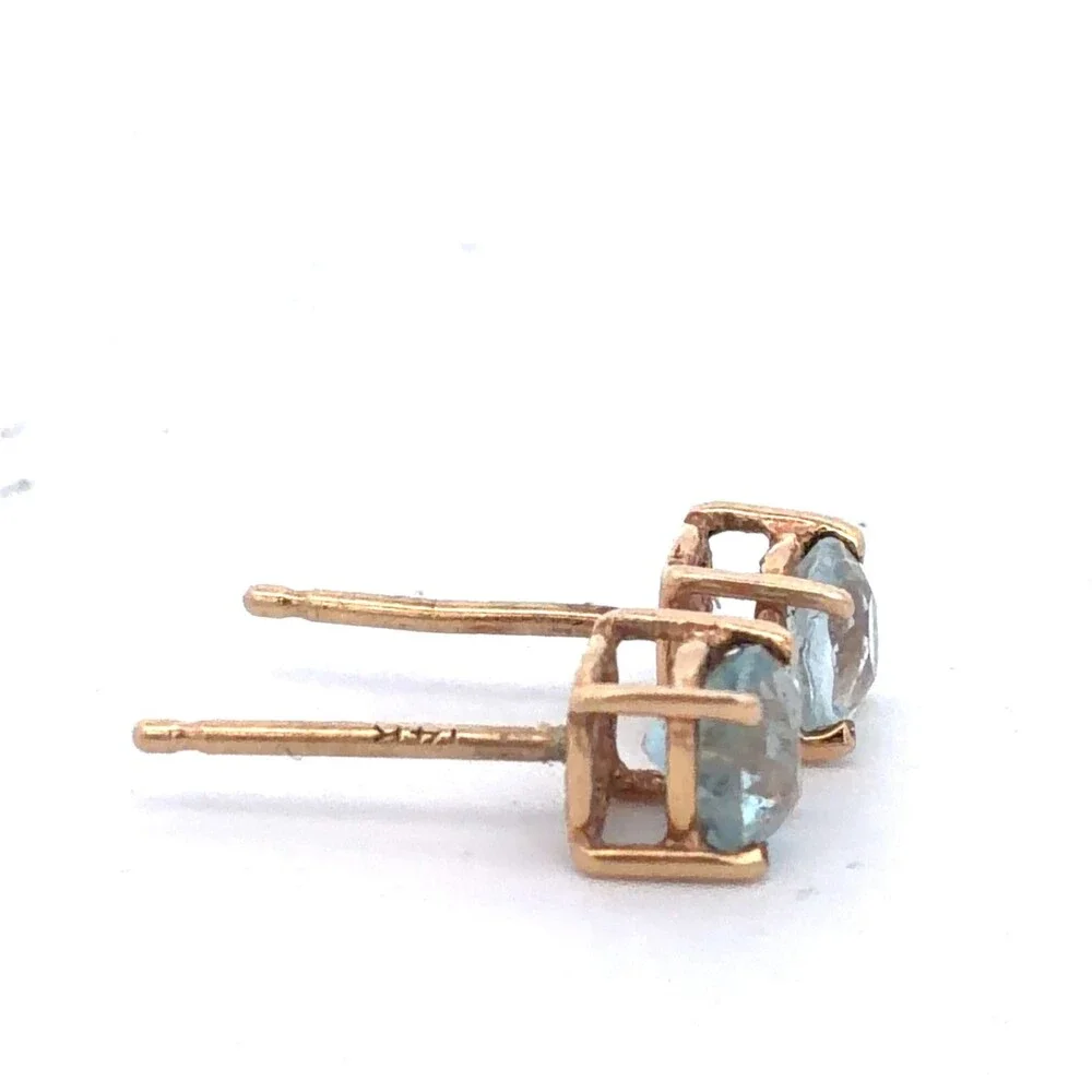 Estate 14k Yellow Gold Aquamarine March Anniversary Occasion Stud Earrings